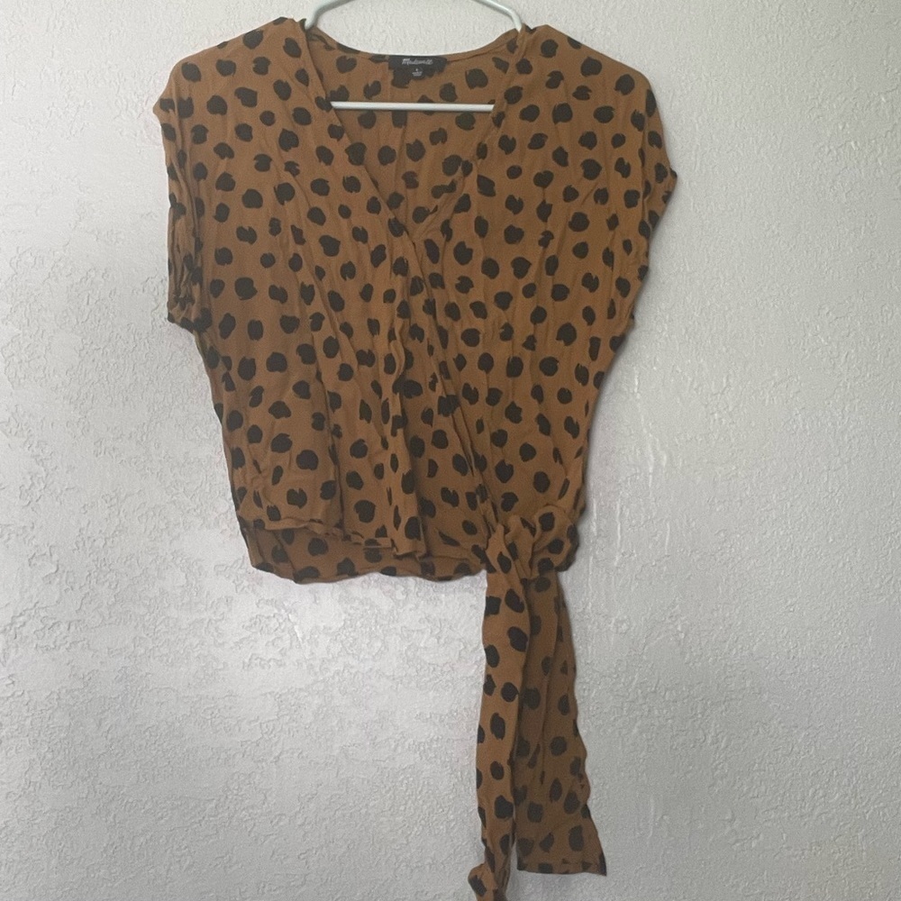 Madewell gold top with black polka dots